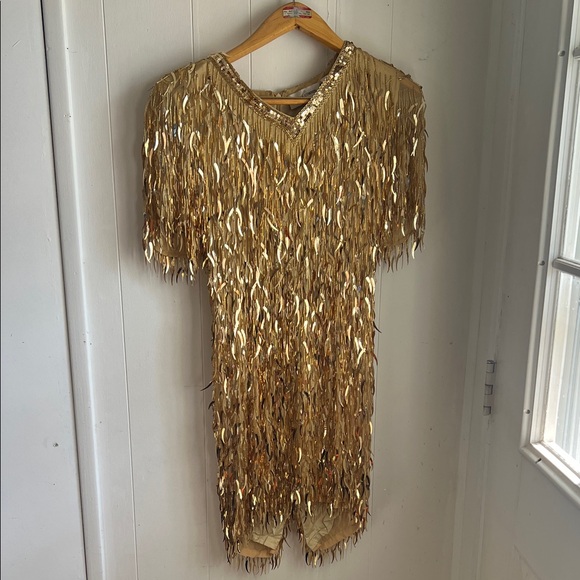 Casual Corner Dresses & Skirts - Casual Corner Gold Sequin Fringe Dress